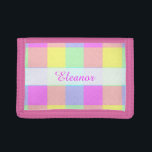 Pastel Rainbow Chequered | Personalized Name Tri-fold Wallet<br><div class="desc">This bright,  colourful design has a lightly textured repeating checked / square pattern in a vivid rainbow of pastel colours. It's a stylish,  vibrant,  pretty plaid chequerboard pattern that looks like springtime. Enjoy it as-is or use it as a background for your text and photos.</div>