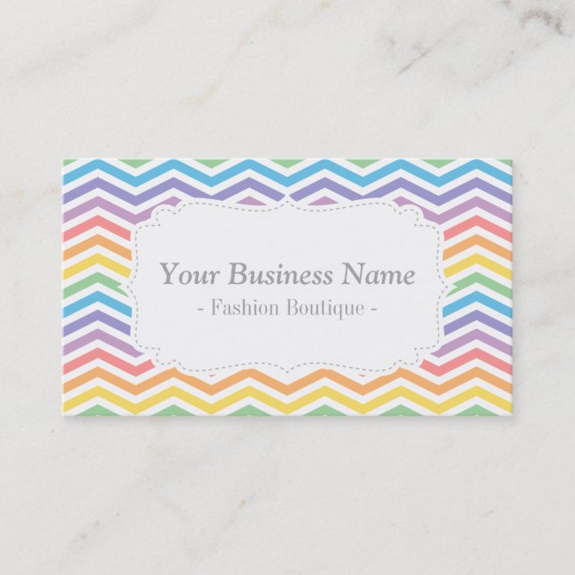 Pastel Rainbow Chevron Pattern Elegant Fashion Business Card (Front)