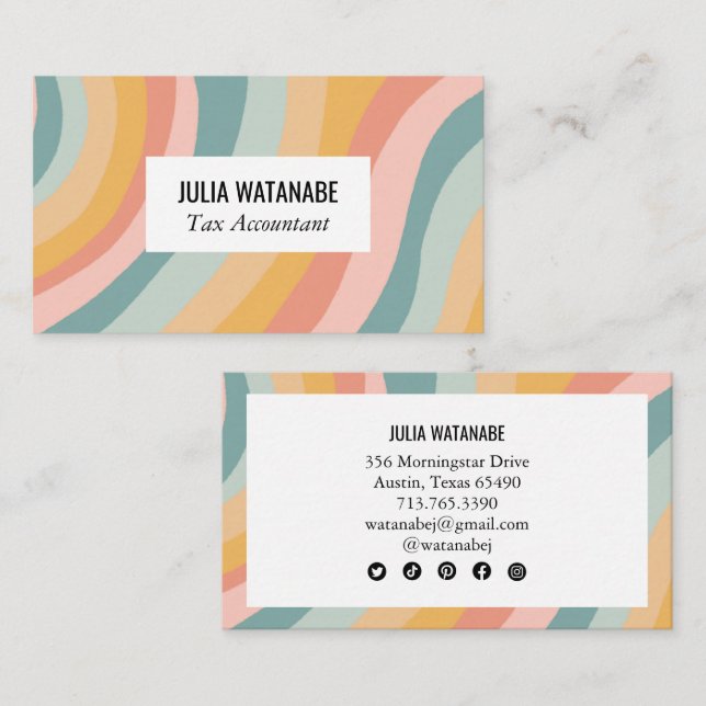 Pastel Rainbow Chic Minimalist Stripes Social Icon Business Card (Front/Back)