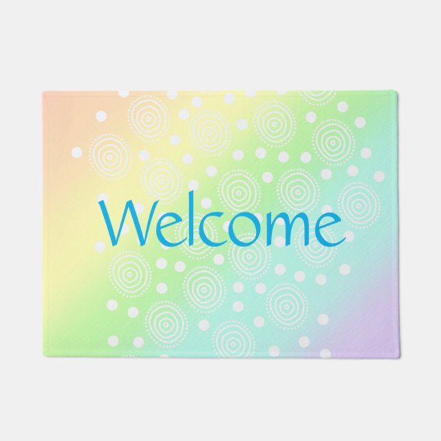 Pastel Rainbow Circles in Circles Door Mat (Front)