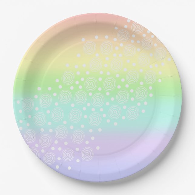 Pastel Rainbow Circles in Circles Paper Plate (Front)