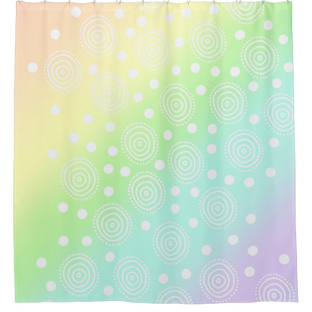 Pastel Rainbow Circles in Circles Shower Curtain (Front)