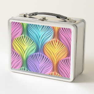 Pastel Rainbow Color Quills Abstract Design Metal Lunch Box