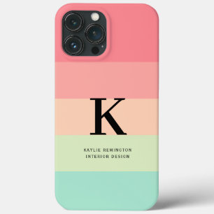 Pastel Rainbow Colorblock Stripe Pink Monogram on iPhone 13 Pro Max Case