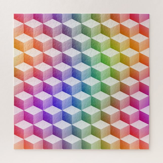 Pastel Rainbow Colored Shaded 3D Look Cubes Jigsaw Puzzle (Vertical)