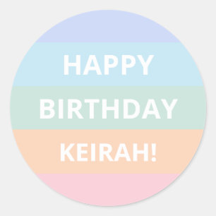 Pastel Rainbow Colour Block Stripes Birthday Name  Classic Round Sticker