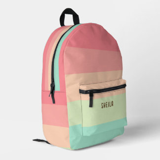 Pastel Rainbow colour Personalized with Name  Printed Backpack