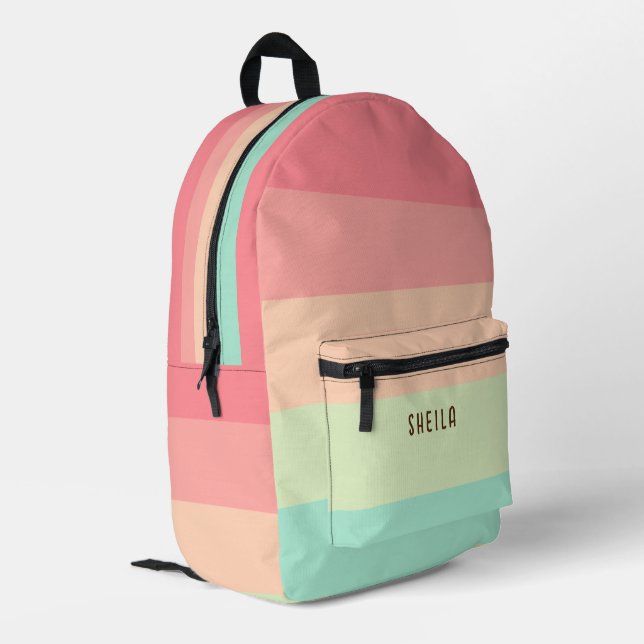 Pastel Rainbow colour Personalized with Name  Printed Backpack (Back Corner Left)