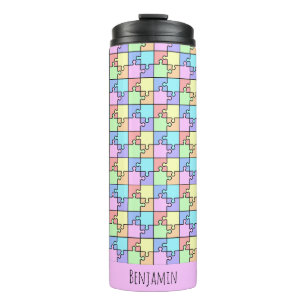 Pastel Rainbow Colour Puzzle Geometric Name Thermal Tumbler