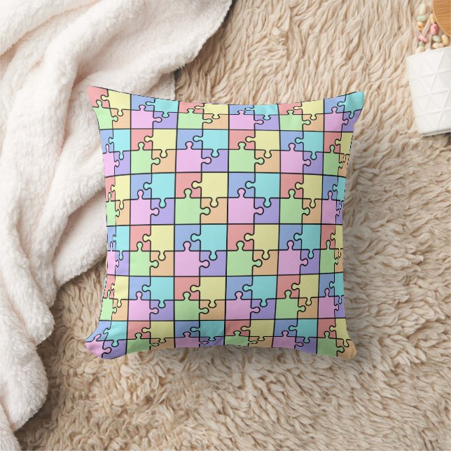 Pastel Rainbow Colour Puzzle Geometric Pattern Throw Pillow (Blanket)