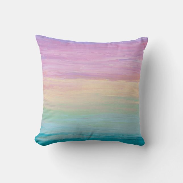 Pastel Rainbow Coloured Abstract Painting Throw Pillow (Front)