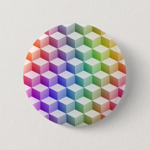 Pastel Rainbow Coloured Shaded 3D Look Cubes 2 Inch Round Button