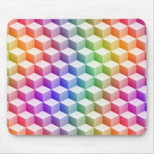 Pastel Rainbow Coloured Shaded 3D Look Cubes Mouse Pad