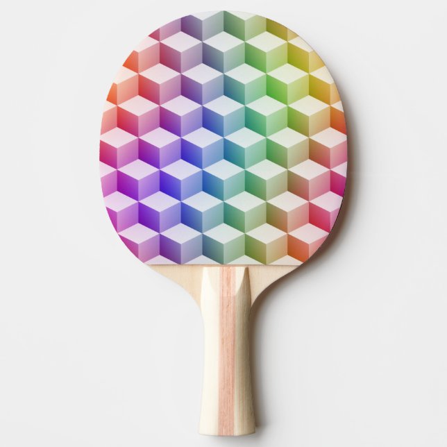 Pastel Rainbow Coloured Shaded 3D Look Cubes Ping Pong Paddle (Front)