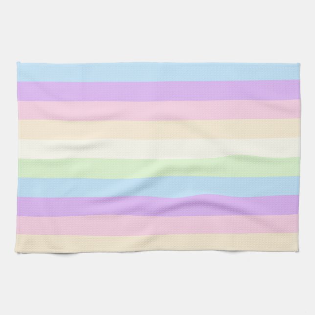 Pastel Rainbow Coloured Stripe Pattern Kitchen Towel (Horizontal)