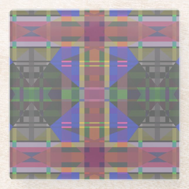 Pastel Rainbow Colourful Geometric Glass Coaster (Front)
