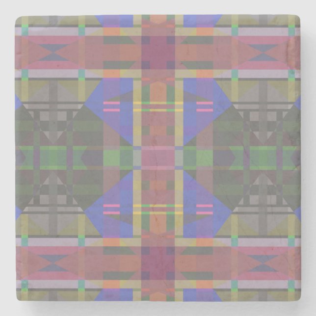 Pastel Rainbow Colourful Geometric Stone Coaster (Front)