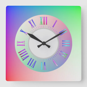 Pastel Rainbow Colourful Roman Hour, Minute Marks Square Wall Clock