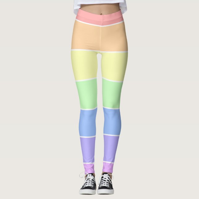 Pastel Rainbow Colourful Stripes Pattern Leggings (Front)