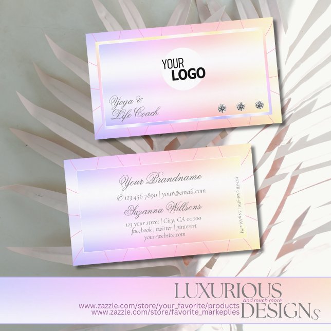 Pastel Rainbow Colourful with Diamonds and Logo Business Card (Creator Uploaded)