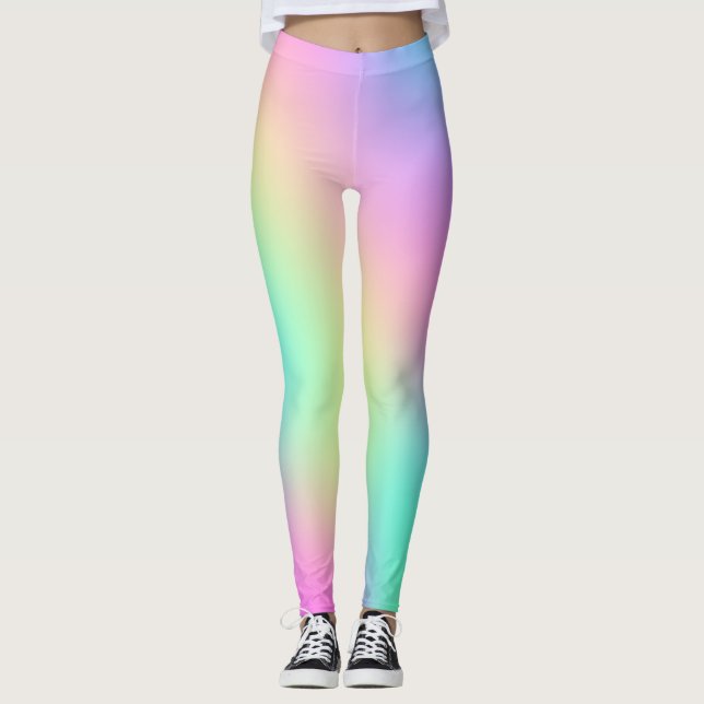 Pastel Rainbow Colours Abstract Blur Gradient Ombr Leggings (Front)