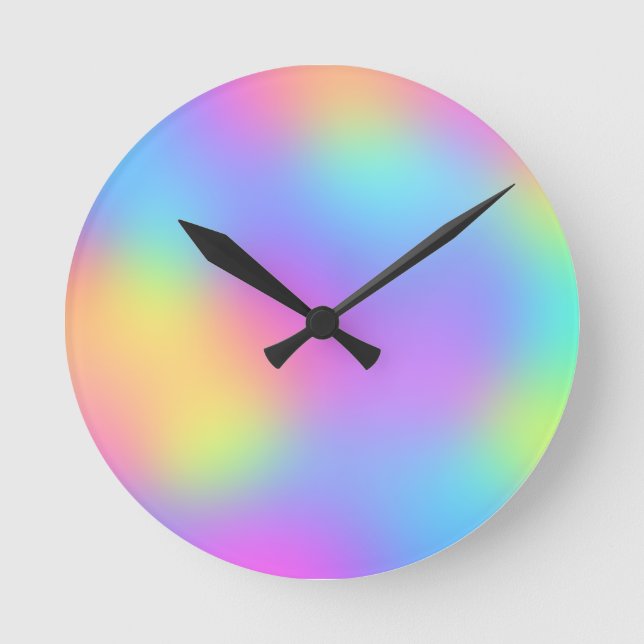 Pastel Rainbow Colours Abstract Blur Gradient Ombr Round Clock (Front)