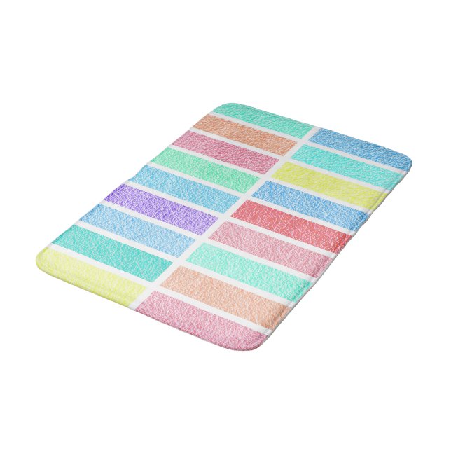 Pastel rainbow colours, abstract lines bath mat (Angled)