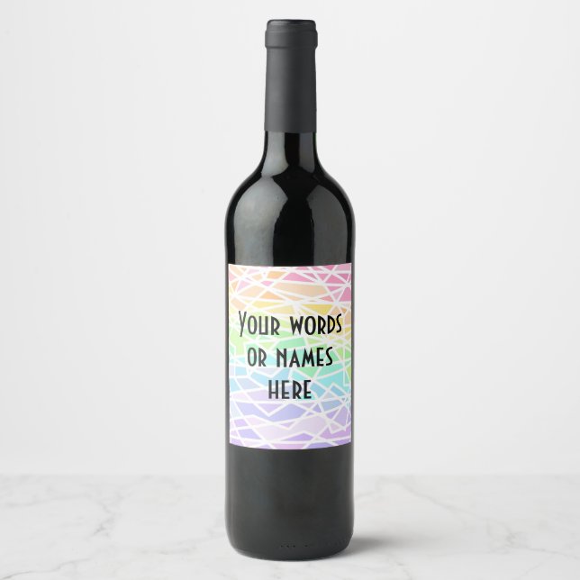 Pastel Rainbow Colours Geometric Wine Labels (Front)