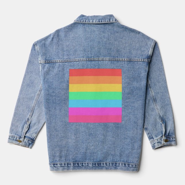 Pastel Rainbow Colours Stripes Design  Denim Jacket (Back)