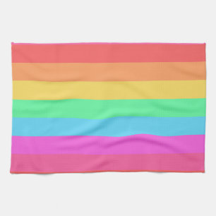 Pastel Rainbow Colours Stripes Design Kitchen Towel