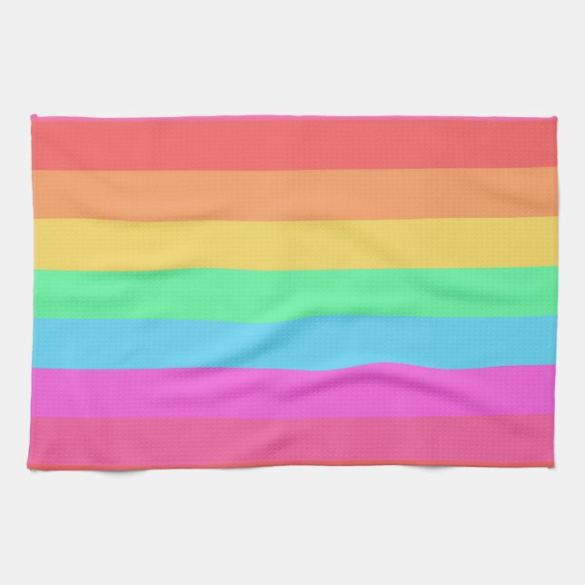 Pastel Rainbow Colours Stripes Design  Kitchen Towel (Horizontal)