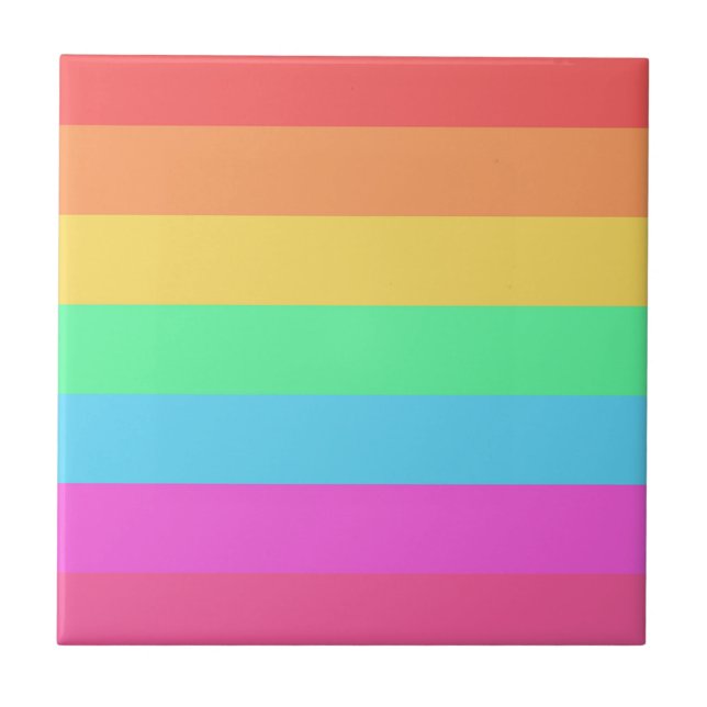 Pastel Rainbow Colours Stripes Design  Tile (Front)