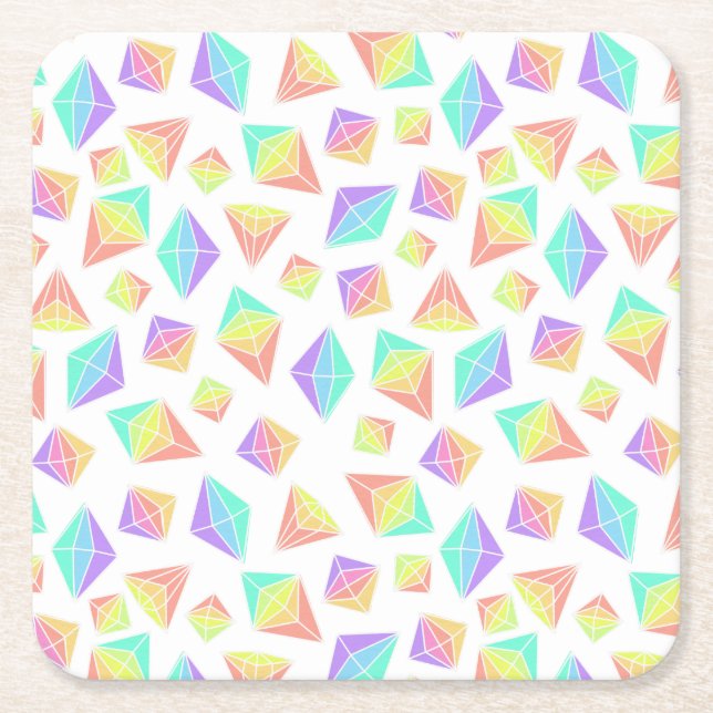 Pastel Rainbow Crystals Pattern Square Paper Coaster (Front)