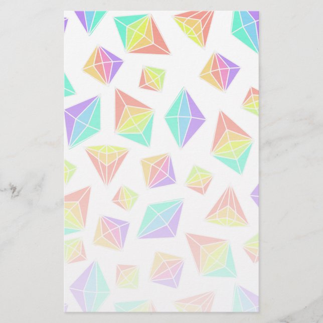 Pastel Rainbow Crystals Pattern Stationery (Front)