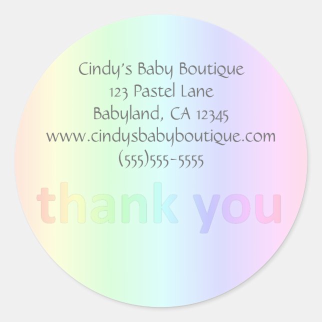 Pastel Rainbow Custom Business Thank You Classic Round Sticker (Front)