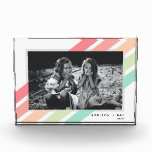 Pastel Rainbow Custom Personalized Name Gift Photo Block<br><div class="desc">This photo frame with a retro vibe makes a wonderful gift. In white,  pink,  orange,  green and blue. Names,  year and photo are customizable.</div>