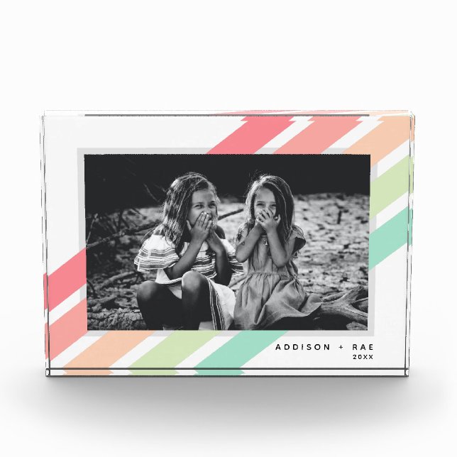 Pastel Rainbow Custom Personalized Name Gift Photo Block (Front)