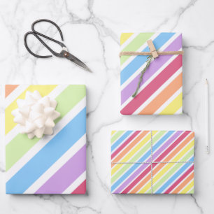 Pastel Rainbow Diagonal Stripes Lines Wrapping Paper Sheet