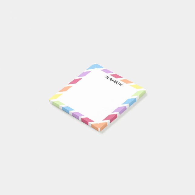 Pastel Rainbow Diagonal Stripes Name | Personalize Post-it Notes (Angled)