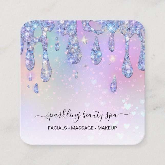 *~* PASTEL Rainbow Drip Dripping GLITTER AP7 Square Business Card (Front)