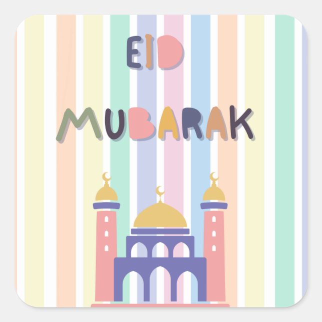Pastel Rainbow Eid Mubarak Eid Gift  Square Sticker (Front)