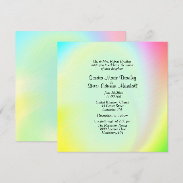 Pastel Rainbow Faire-part de mariage avec réceptio (Devant / Derrière)