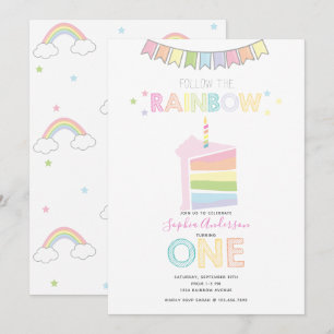Pastel Rainbow First Birthday Party Invitation