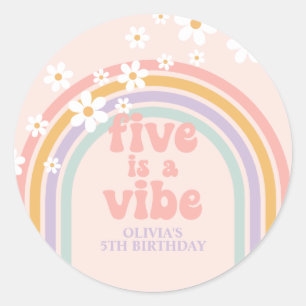 Pastel rainbow Five is a Vibe 5th birthday Classic Round Sticker
