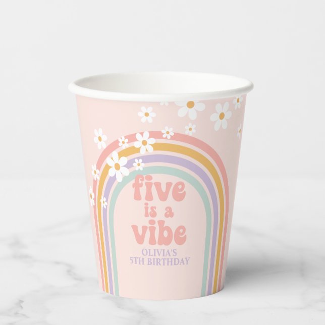 Pastel rainbow Five is a Vibe 5th birthday Paper Cups (Front)