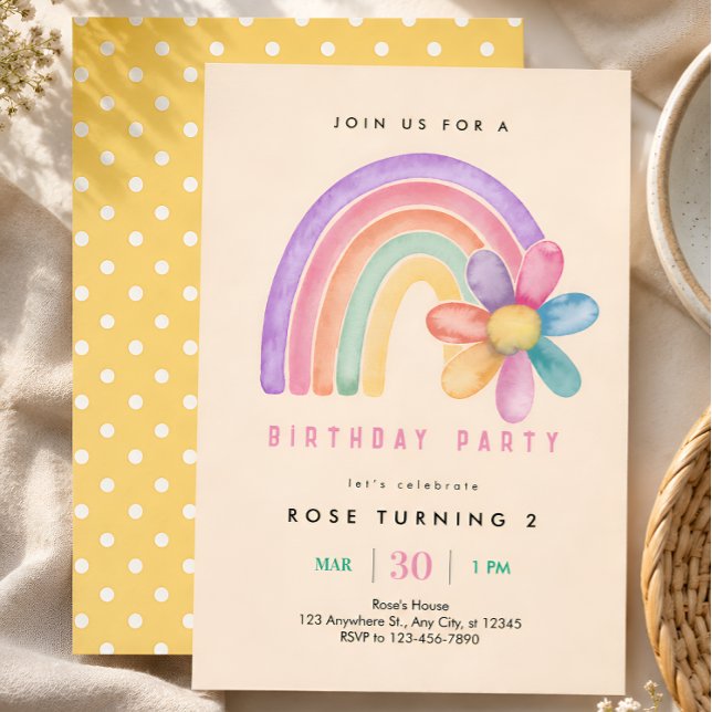 Pastel Rainbow Flower 2nd Birthday Invitation (Creator Uploaded)