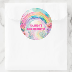 Pastel Rainbow Flowers Retro Birthday Classic Round Sticker