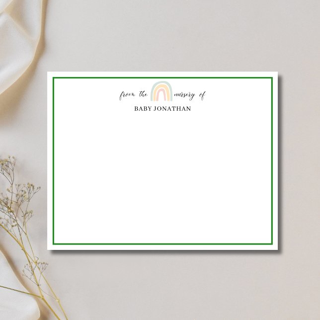Pastel Rainbow Forest Green Border Note Card (Creator Uploaded)