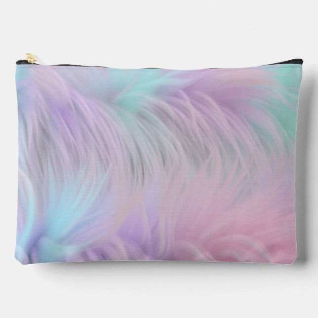 Pastel Rainbow Fur Accessory Pouch (Front)