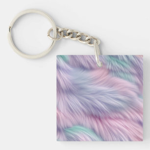 Pastel Rainbow Fur Keychain